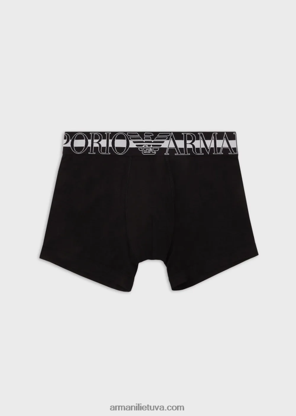 vyrų juodas Armani ekologiškos medvilnės trumpikės su megalogu 02482X1775