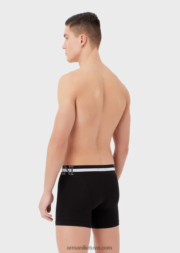vyrų juodas Armani ekologiškos medvilnės trumpikės su megalogu 02482X1775