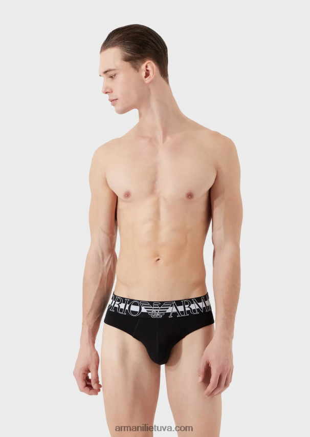 vyrų juodas Armani megalogo organinės medvilnės kelnaitės 02482X1792