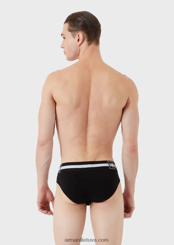 vyrų juodas Armani megalogo organinės medvilnės kelnaitės 02482X1792