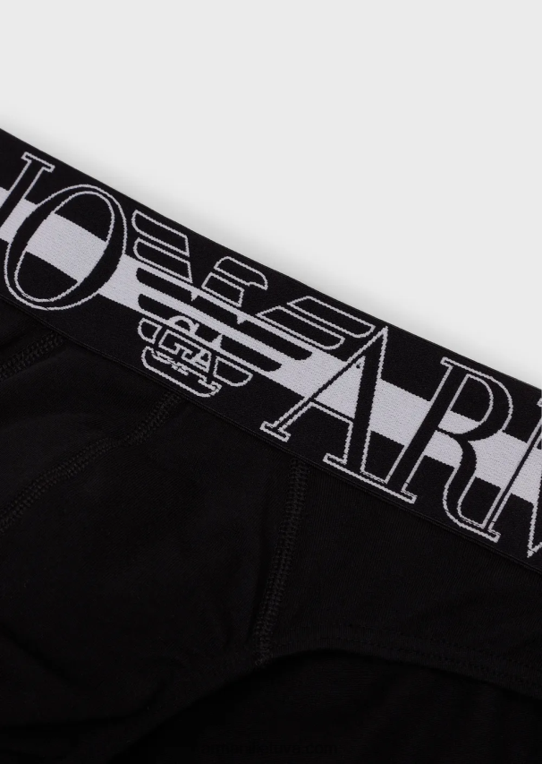 vyrų juodas Armani megalogo organinės medvilnės kelnaitės 02482X1792