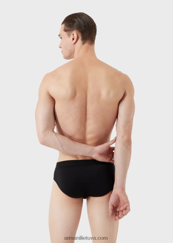 vyrų juodas Armani mikropluošto kelnaitės su logotipu 02482X1793