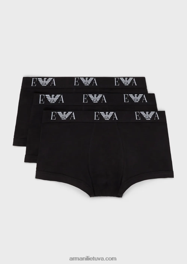 vyrų juodas Armani trijų pakelių boksinių kelnaičių su esminiu monogramos logotipu 02482X1752