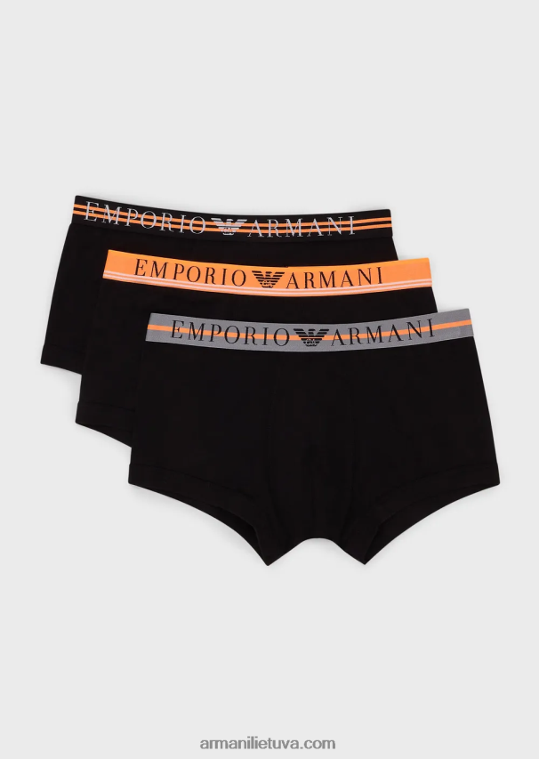 vyrų juodas Armani trys ekologiškos medvilnės boksinės kelnaitės su mišriu juosmeniu 02482X1760