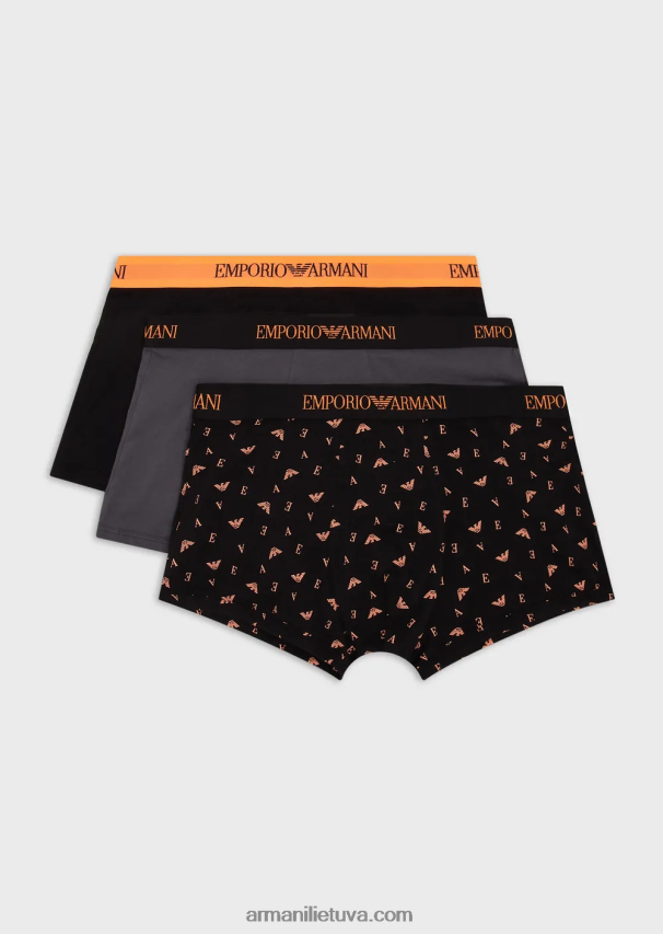 vyrų juodas Armani trys grynos medvilnės boksinės kelnaitės 02482X1762