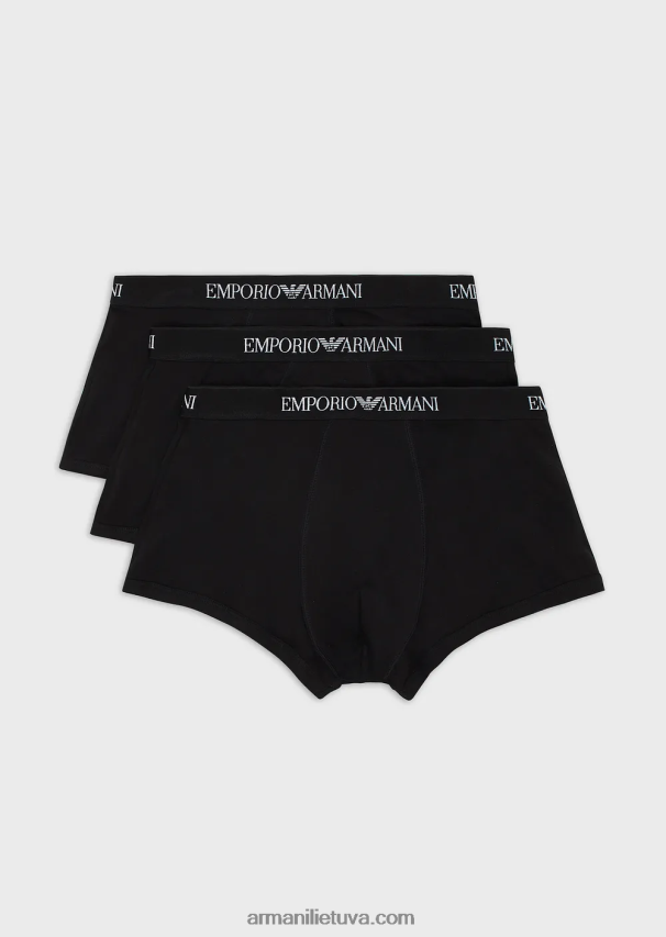 vyrų juodas Armani trys grynos medvilnės pagrindinių bokserio kelnaičių pakuotės 02482X1755
