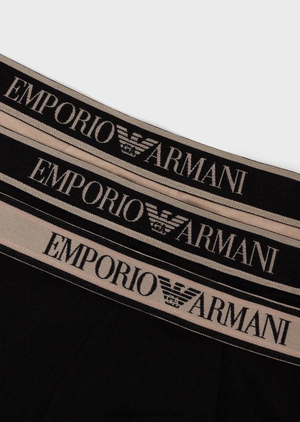 vyrų juodas Armani trys pakeliai boksinių kelnaičių su juosmeniu su logotipu 02482X1759