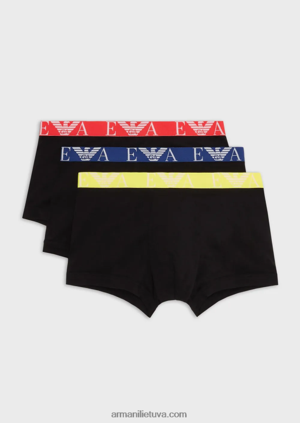 vyrų juodas Armani trys pakeliai boksinių kelnaičių su paryškintu monogramos logotipo juosmeniu 02482X1768