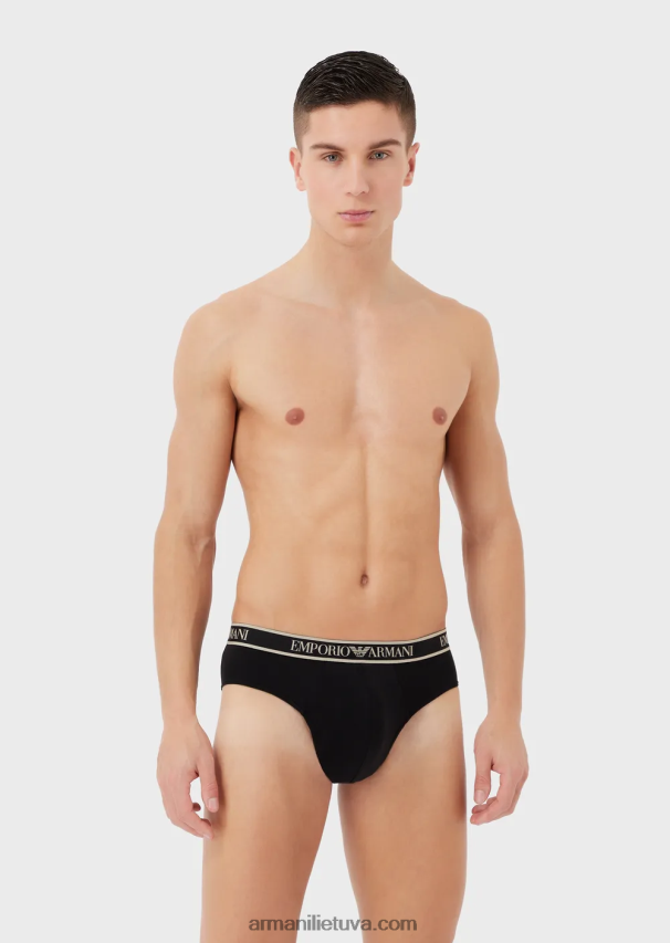 vyrų juodas Armani trys trumpikės su juosmeniu su logotipu 02482X1787