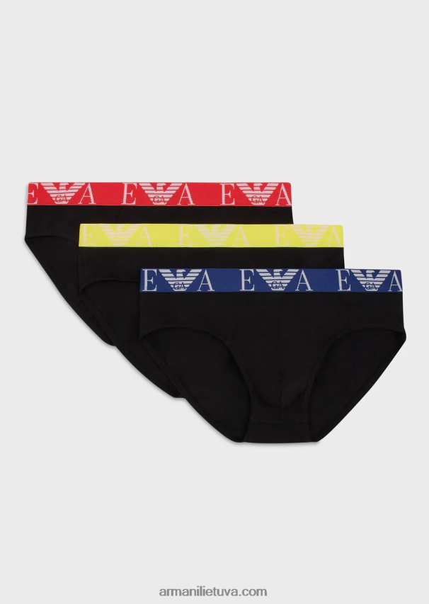 vyrų juodas Armani trys trumpikės su paryškintu monogramos logotipo juosmeniu 02482X1786