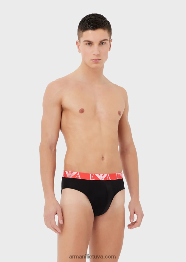 vyrų juodas Armani trys trumpikės su paryškintu monogramos logotipo juosmeniu 02482X1786