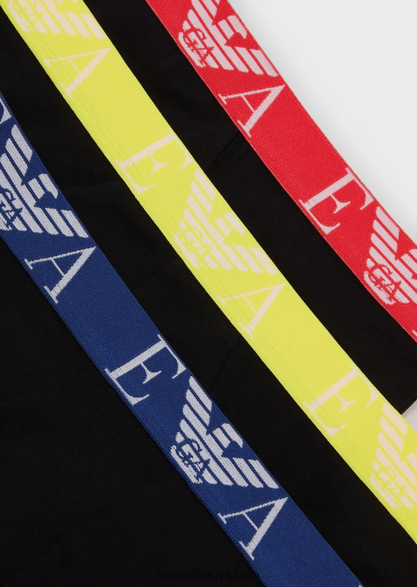 vyrų juodas Armani trys trumpikės su paryškintu monogramos logotipo juosmeniu 02482X1786