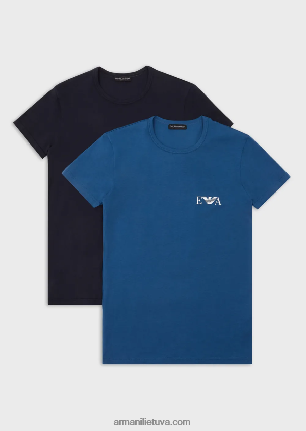 vyrų mėlyna Armani dvi pakuotės plonų apatinių marškinėlių su paryškintu monograminiu logotipu 02482X1811