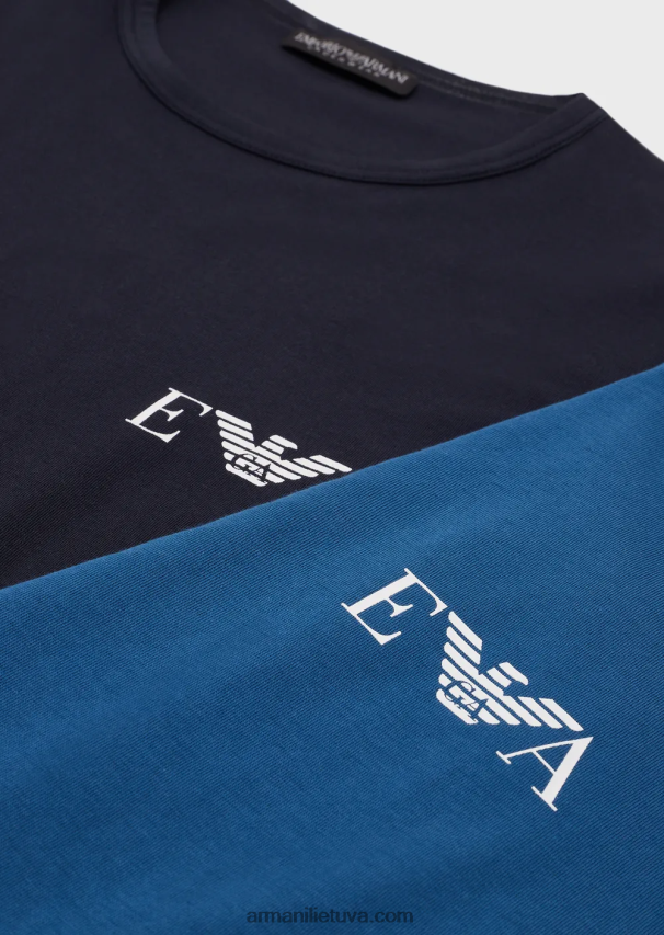 vyrų mėlyna Armani dvi pakuotės plonų apatinių marškinėlių su paryškintu monograminiu logotipu 02482X1811