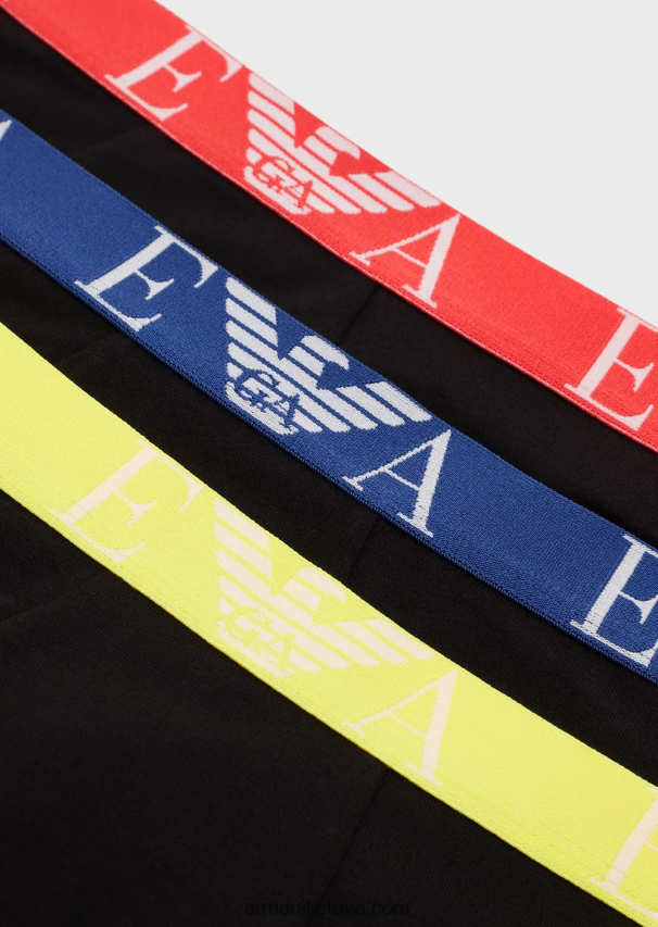 vyrų mėlyna Armani trys pakeliai boksinių kelnaičių su paryškintu monogramos logotipo juosmeniu 02482X1766