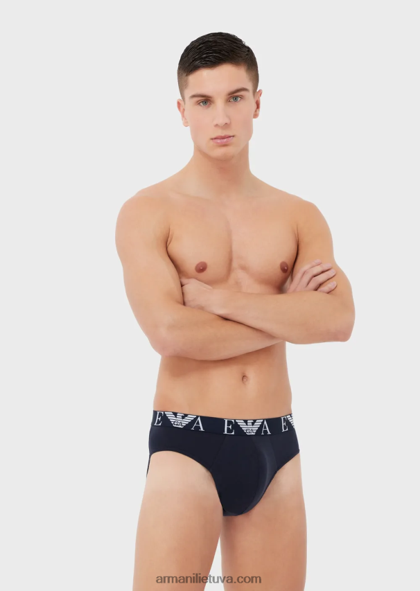 vyrų mėlyna Armani trys trumpikės su paryškintu monogramos logotipo juosmeniu 02482X1785