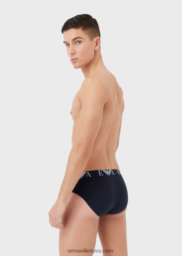 vyrų mėlyna Armani trys trumpikės su paryškintu monogramos logotipo juosmeniu 02482X1785