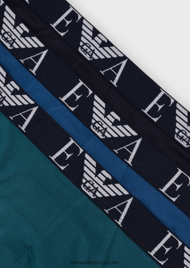 vyrų mėlyna Armani trys trumpikės su paryškintu monogramos logotipo juosmeniu 02482X1785