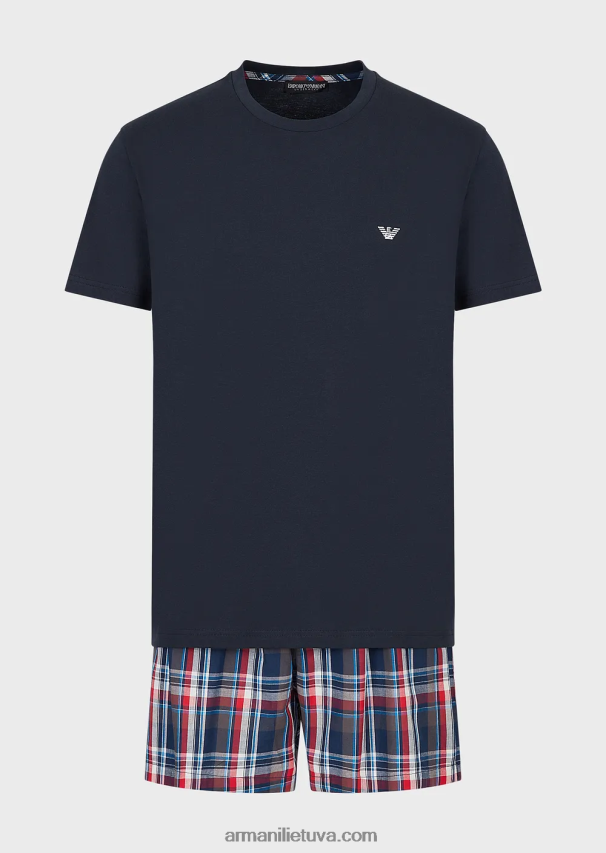 vyrų mėlynas laivynas Armani žakardo rašto boksinė pižama 02482X1805