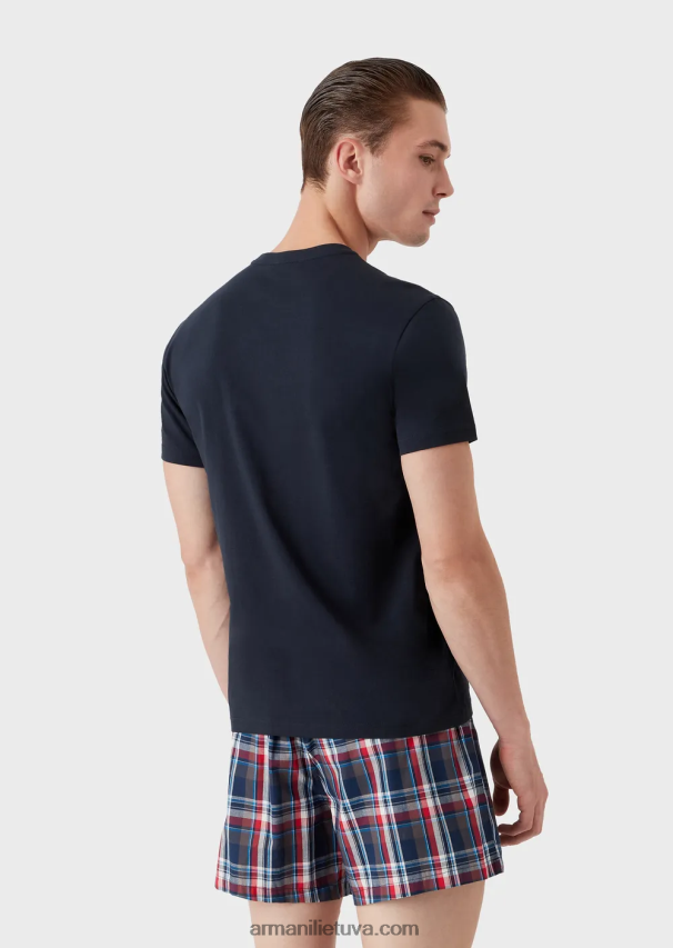 vyrų mėlynas laivynas Armani žakardo rašto boksinė pižama 02482X1805
