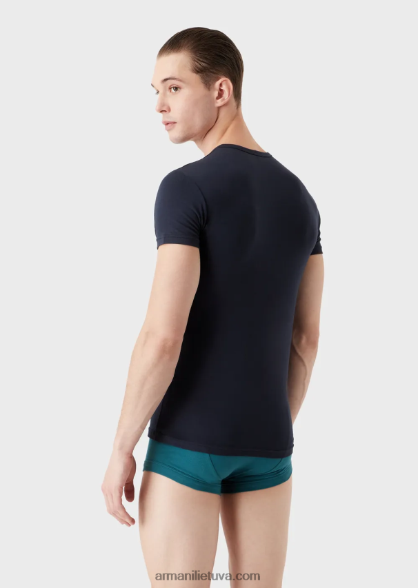 vyrų modelis Armani dvi pakuotės plonų apatinių marškinėlių su paryškintu monograminiu logotipu 02482X1810