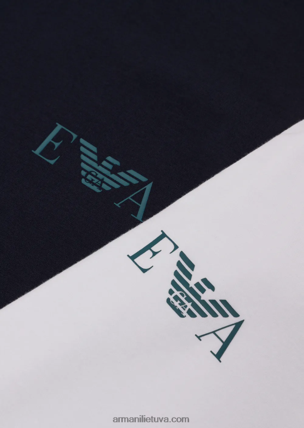 vyrų modelis Armani dvi pakuotės plonų apatinių marškinėlių su paryškintu monograminiu logotipu 02482X1810