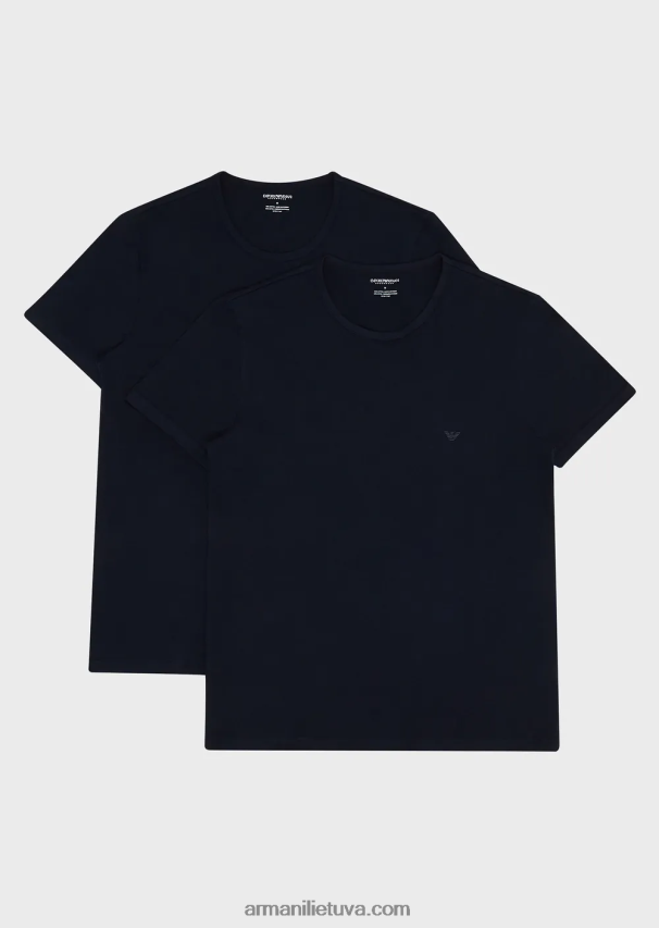 vyrų tamsiai mėlyna Armani dvi pakuotės įprasto prigludimo grynos medvilnės apatinių marškinėlių 02482X1818