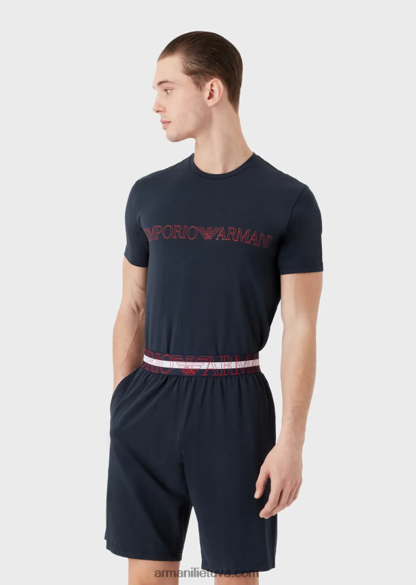 vyrų tamsiai mėlyna Armani megalogo organinės medvilnės pižama 02482X1804