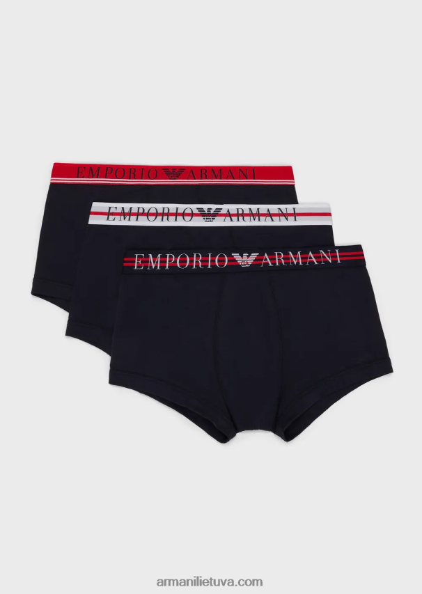 vyrų tamsiai mėlyna Armani trys ekologiškos medvilnės boksinės kelnaitės su mišriu juosmeniu 02482X1761