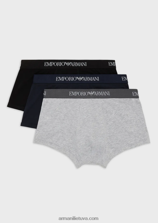 vyrų tamsiai mėlyna Armani trys grynos medvilnės pagrindinių bokserio kelnaičių pakuotės 02482X1756