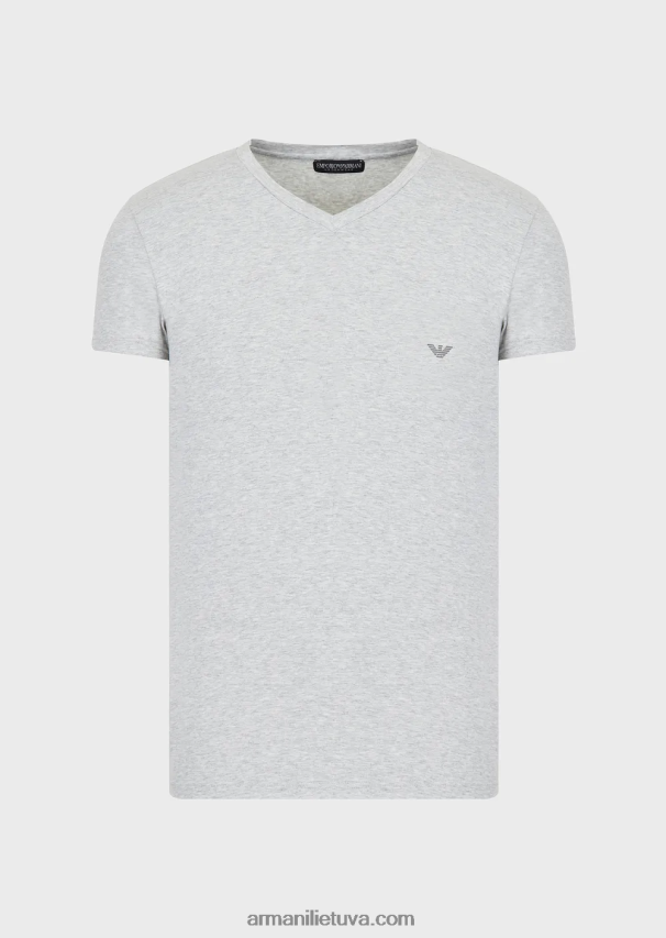 vyrų šviesiai pilka Armani pagrindiniai apatiniai marškinėliai su V formos iškirpte 02482X1823