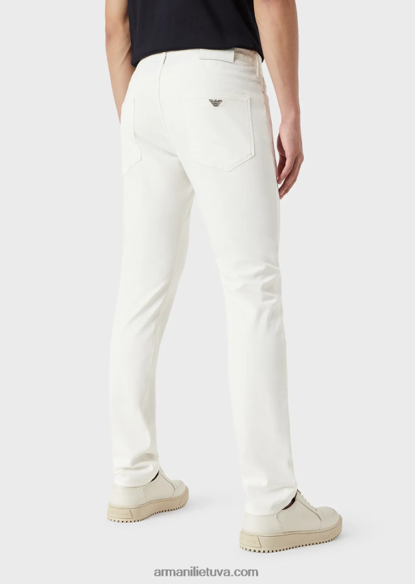 vyrų baltas Armani j06 ploni, elastingi, gabardino džinsai 02482X1194