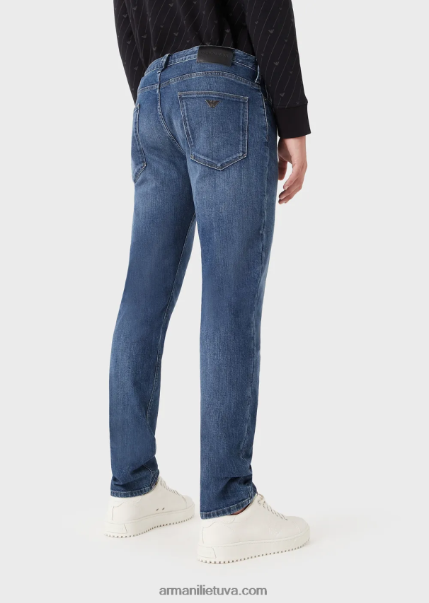 vyrų džinsinio audinio Armani j06 ploni ruoželinio melanžo džinsai iš patogaus džinsinio audinio 02482X1180