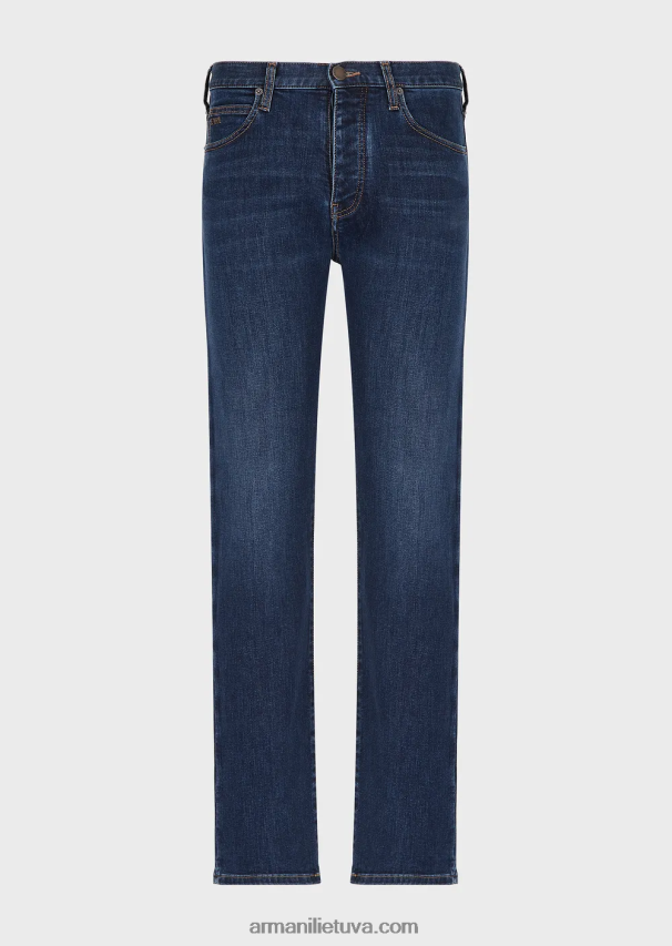 vyrų džinsinio audinio Armani j21 skalbti įprasto kirpimo ruoželiniai komforto džinsai 02482X1211