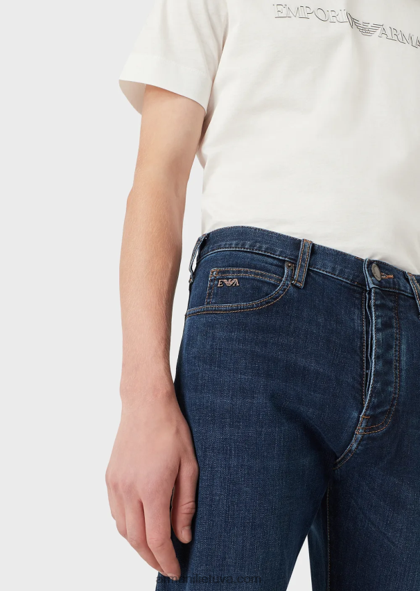 vyrų džinsinio audinio Armani j21 skalbti įprasto kirpimo ruoželiniai komforto džinsai 02482X1211