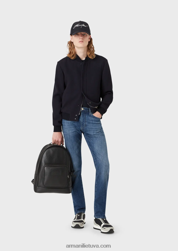 vyrų džinsinio audinio Armani j45 įprasto kirpimo džinsai iš melanžinio ruoželinio komforto džinso 02482X1201