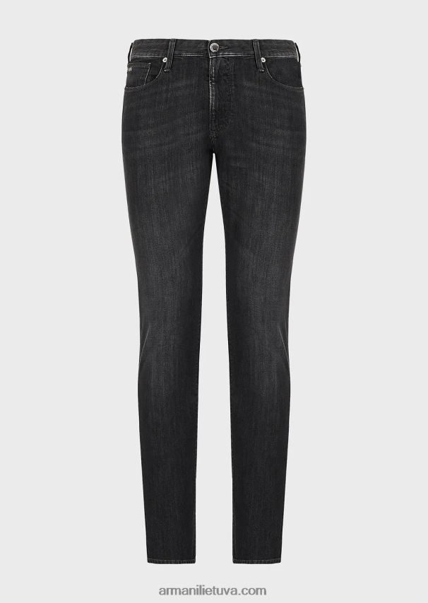 vyrų juodas Armani j06 ploni ruoželinio melanžo džinsai iš patogaus džinsinio audinio 02482X1181
