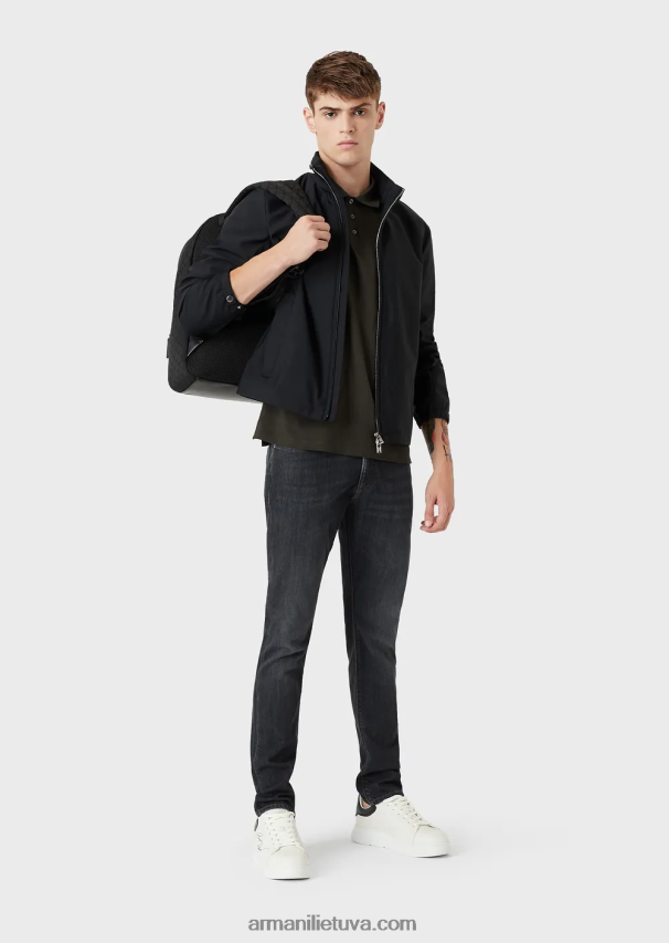 vyrų juodas Armani j06 ploni ruoželinio melanžo džinsai iš patogaus džinsinio audinio 02482X1181