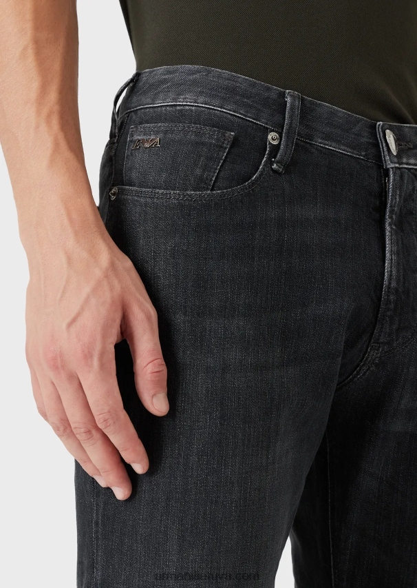 vyrų juodas Armani j06 ploni ruoželinio melanžo džinsai iš patogaus džinsinio audinio 02482X1181