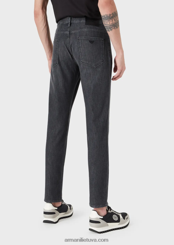 vyrų juodas Armani j06 ploni ruoželinio melanžo džinsai iš patogaus džinsinio audinio 02482X1185