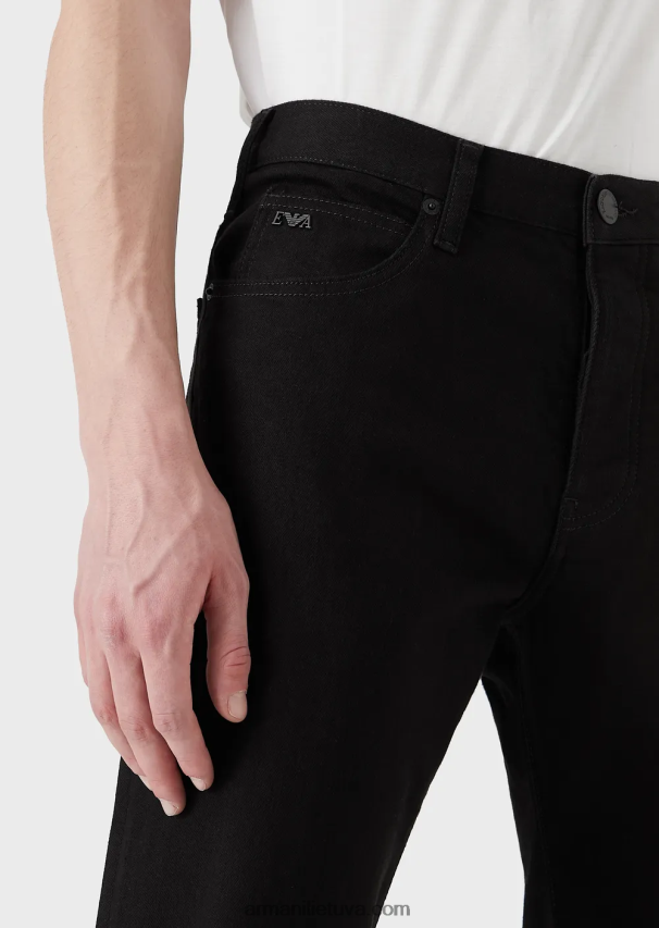 vyrų juodas Armani j21 įprasto prigludimo komfortiški džinsiniai ruoželiniai džinsai 02482X1212
