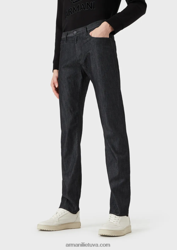 vyrų juodas Armani j45 įprasto kirpimo šviesiai skalbti džinsai 02482X1205