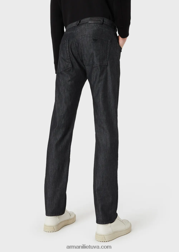 vyrų juodas Armani j45 įprasto kirpimo šviesiai skalbti džinsai 02482X1205