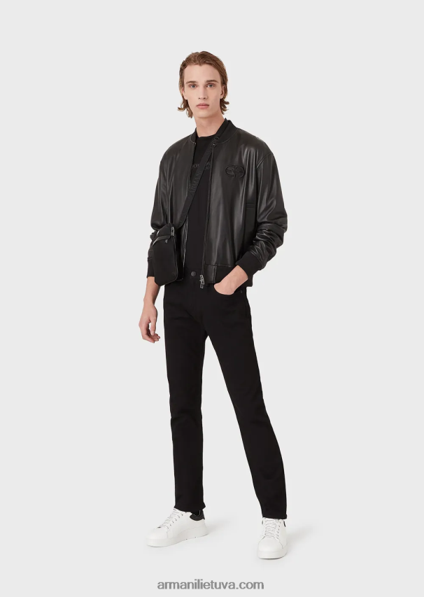 vyrų juodas Armani j45 įprasto prigludimo komfortiški džinsiniai ruoželiniai džinsai 02482X1208