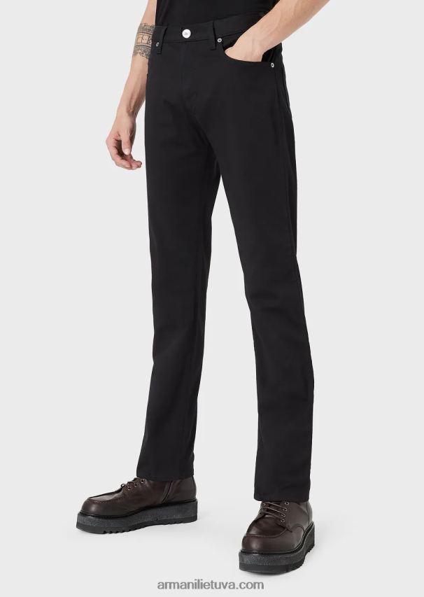 vyrų juodas Armani j45 įprasto prigludimo tempimo gabardino džinsai 02482X1209