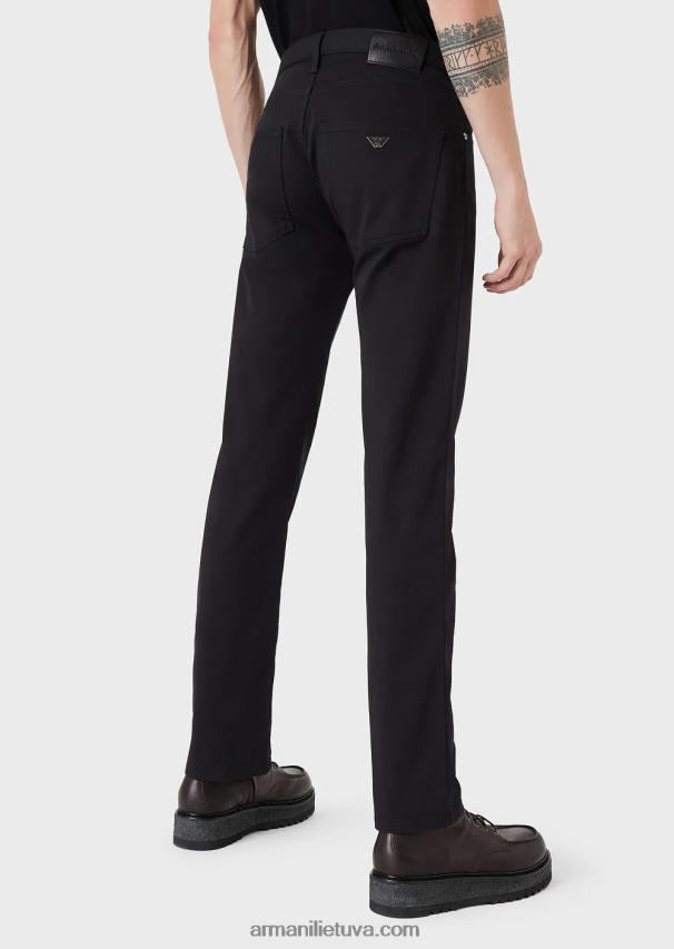 vyrų juodas Armani j45 įprasto prigludimo tempimo gabardino džinsai 02482X1209