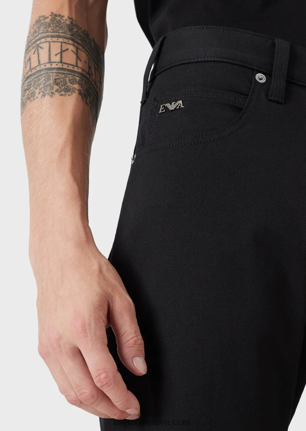 vyrų juodas Armani j45 įprasto prigludimo tempimo gabardino džinsai 02482X1209