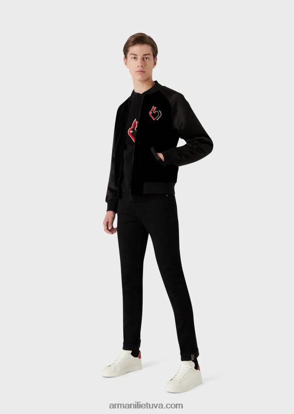 vyrų juodas Armani j75 ploni džinsai su aukso spalvos detalėmis 02482X1168