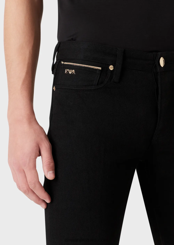 vyrų juodas Armani j75 ploni džinsai su aukso spalvos detalėmis 02482X1168