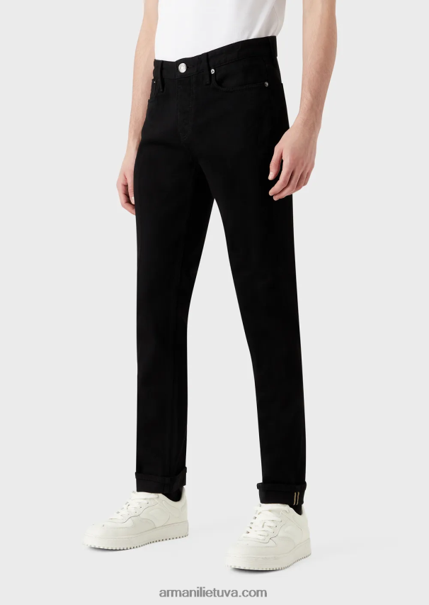 vyrų juodas Armani j75 ploni, juodi džinsiniai džinsai 02482X1171